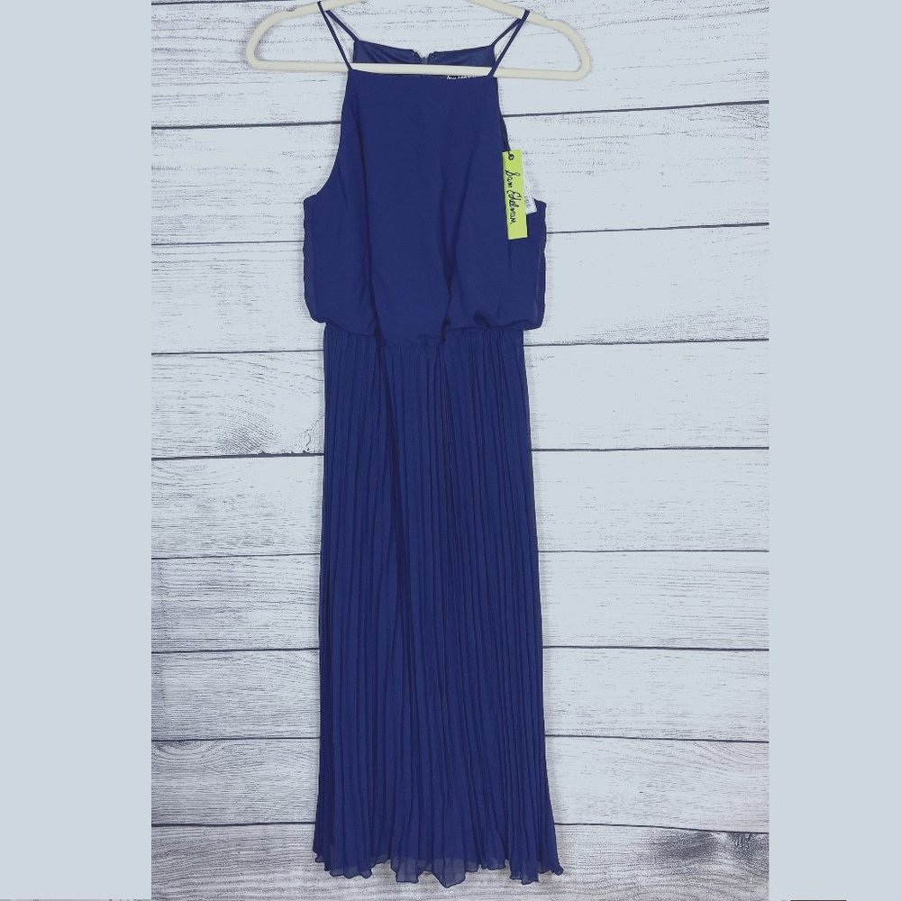 NWT Sam Edelman Navy Sleeveless Blouson Halter Pleated Midi Dress Sz 2